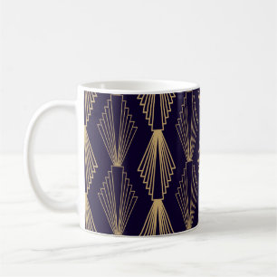 Caneca De Café Ouro art Deco Pattern. Escuro azul escuro