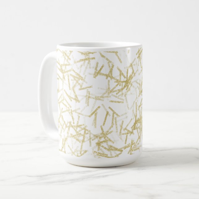 Caneca De Café Ouro Branco Brilho Glam Glitzy (Frente Esquerda)