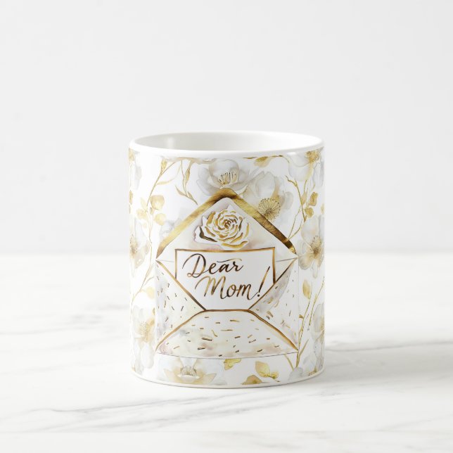 Caneca De Café Ouro Branco Floral Mamãe (Centro)