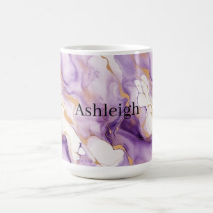 Caneca De Café Ouro Branco Roxo Abstrato