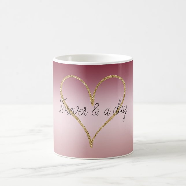 Caneca De Café Ouro Brilho Rosa Amor Para Sempre (Centro)