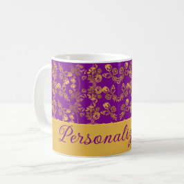 Caneca De Café Ouro chic Flores púrpura | Personalizado
