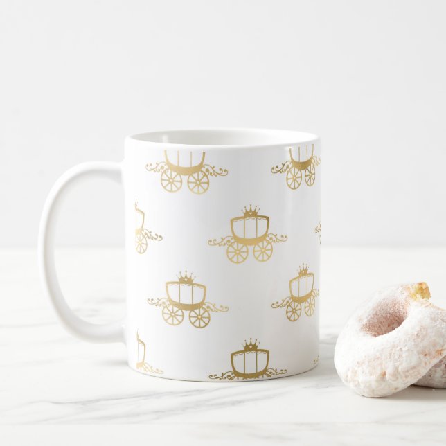 Caneca De Café Ouro Coaches Cinderela Princesa Magia Real (Com Donut)