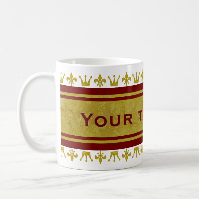 Caneca De Café Ouro Coroa e Lily Border + seu texto (Esquerda)
