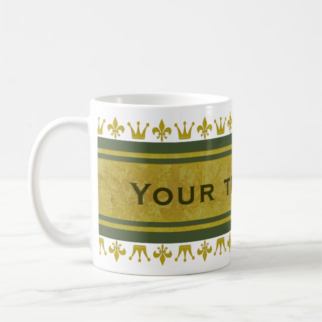 Caneca De Café Ouro Coroa e Lily Border + seu texto e backgr. (Esquerda)