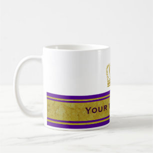 Caneca De Café Ouro Coroa + seu texto e fundo