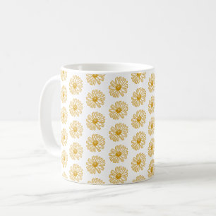 Caneca De Café Ouro das margaridas amarelas do Impressão, padrão 