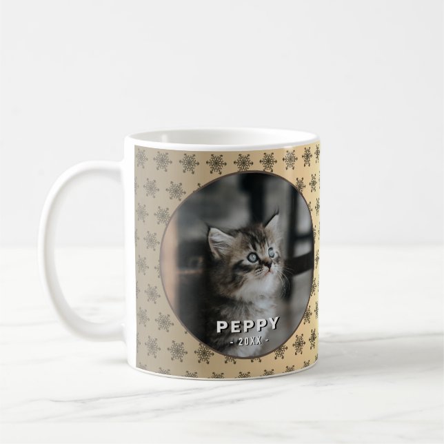 Caneca De Café Ouro de Foto para Gato Elegante - Natal Metálico (Esquerda)