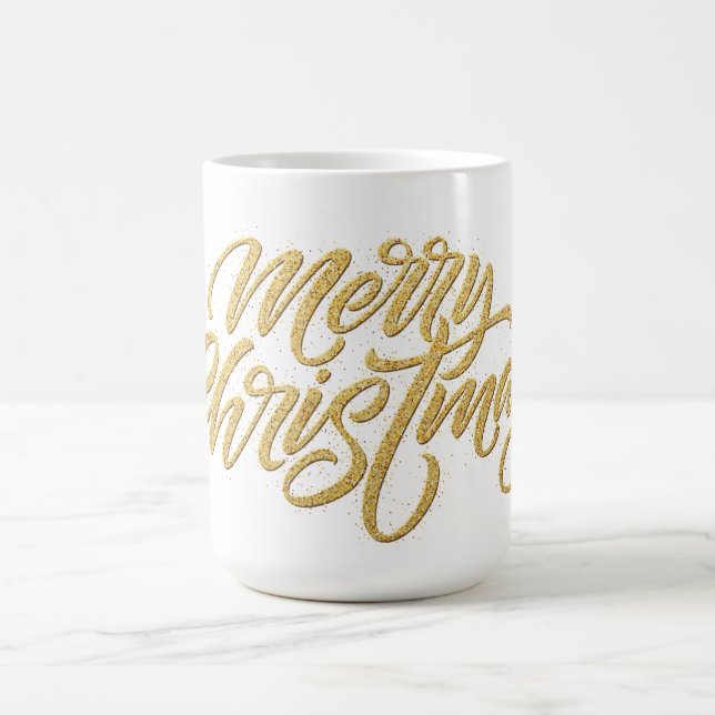 Caneca De Café Ouro de Script Moderno - Feliz Natal Personalizado (Centro)