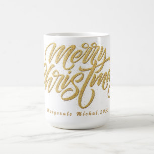 Caneca De Café Ouro de Script Moderno - Feliz Natal Personalizado