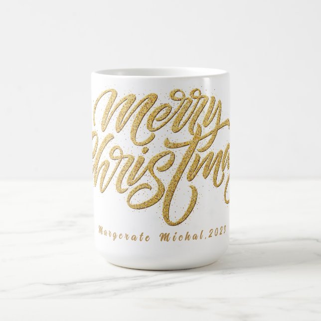Caneca De Café Ouro de Script Moderno - Feliz Natal Personalizado (Centro)