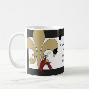 Caneca De Café Ouro do preto da graduação da flor de lis dos