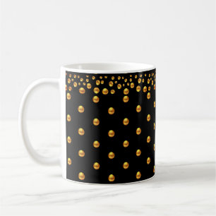 Caneca De Café Ouro Dot Confetti em Preto