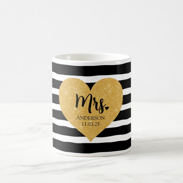 Caneca De Café Ouro Elegante Recem casados Black Stripes (Centro)