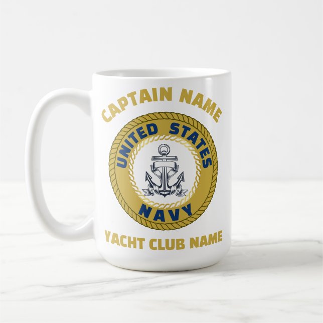 Caneca De Café Ouro elegante Sinais de barco de capitão náutico d (Esquerda)