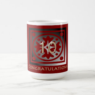 Caneca De Café Ouro Elegante Vermelho do 10º Aniversário do Funci