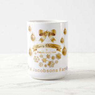 Caneca De Café Ouro Espumando Flocos de Neve Feliz Natal