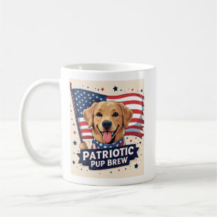 Caneca De Café Ouro Feliz, Retriever Patriótico Pup Breu Mug