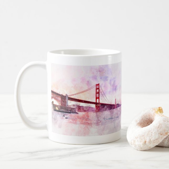 Caneca De Café Ouro Gate Bridge aquarela em São Francisco (Com Donut)