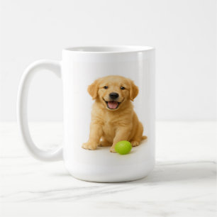 Caneca De Café Ouro Giggles - Retriever Pup & Verde limão Ball
