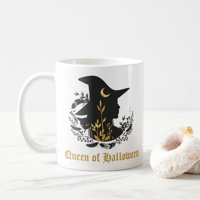 Caneca De Café Ouro Gótica Rainha do Halloween (Com Donut)