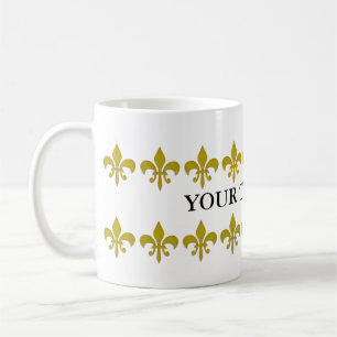 Caneca De Café Ouro Lily Border + seu texto e plano de fundo