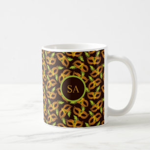 Caneca De Café Ouro Mardi Gras Personalizado Penas Verdes