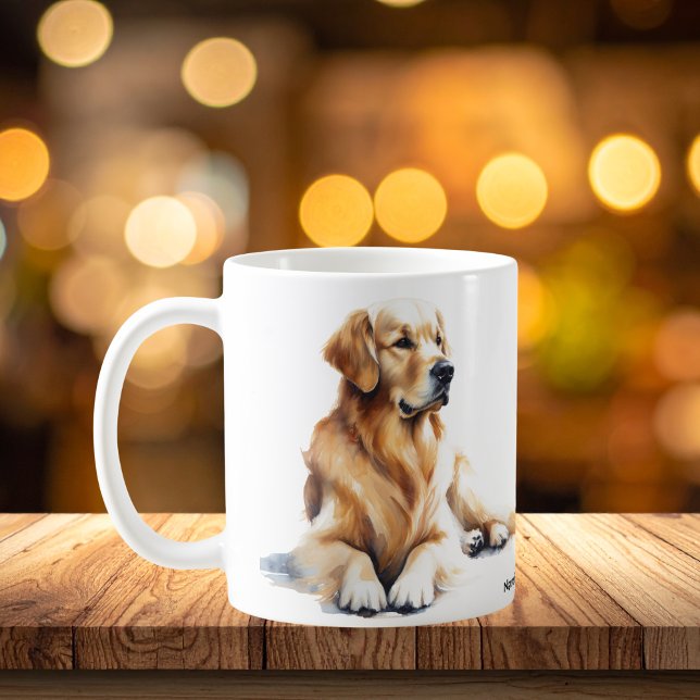 Caneca De Café Ouro Moderno Retriever Watercolor Ai (Criador carregado)