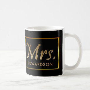 Caneca De Café Ouro moderno & Sra. preta casamento personalizado