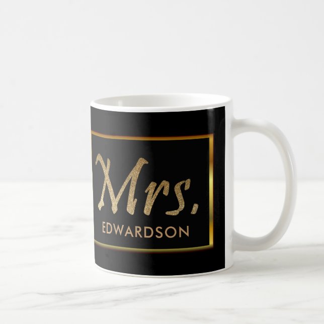 Caneca De Café Ouro moderno & Sra. preta casamento personalizado (Direita)