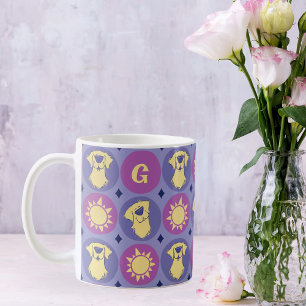Caneca De Café Ouro Monograma Retriever Cão Sol Whimissoto