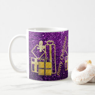Caneca De Café Ouro Natal Apresenta Glitter Purple Faux