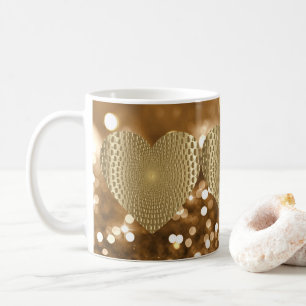 Caneca De Café Ouro Prismatic Heart Bokeh Faux Glitter