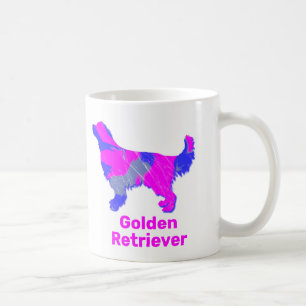 Caneca De Café Ouro Retriever Cachorro Rosa e Abstrato Azul Branc
