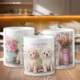 Caneca De Café Ouro Retriever Puppps Te Ama Dia de as mães Mãe