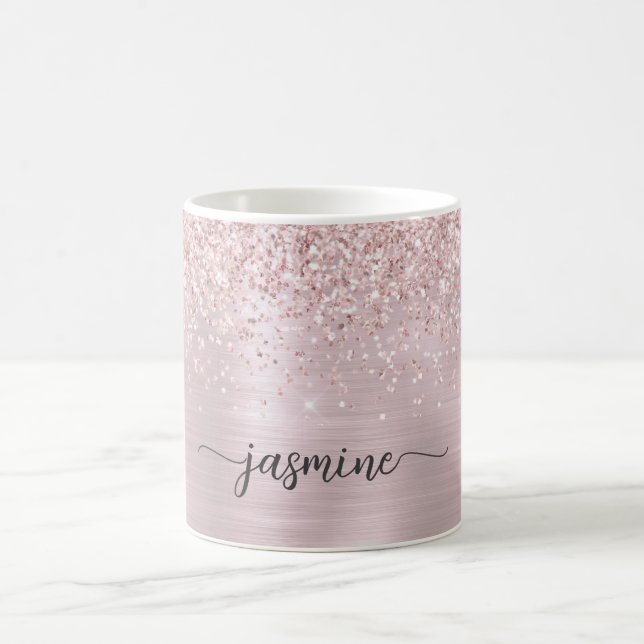 Caneca De Café Ouro Rosa Glitter Ombré Monograma Metálico Assinat (Centro)
