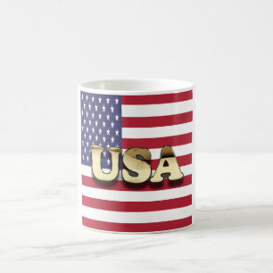 Caneca De Café Ouro USA American Flag