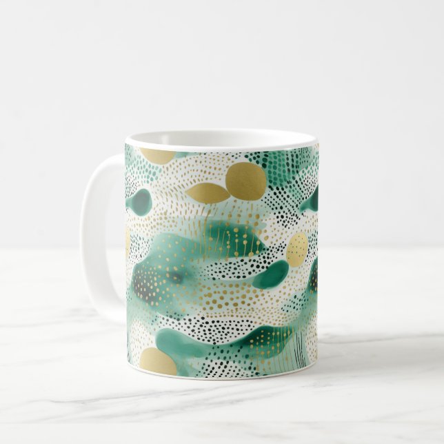 Caneca De Café Ouro Verde Branco Abstrato (Frente Esquerda)