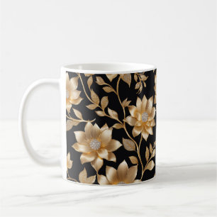 Caneca De Café Ouros Clássicos Elegantes e Flores Douradas Divers