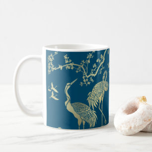 Caneca De Café Ouros gruas Arte, fundo azul