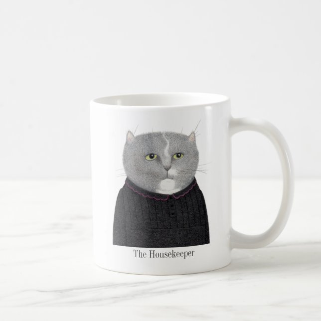 Caneca De Café OUSEKEEPER CAT Lã branca + Texto (Direita)