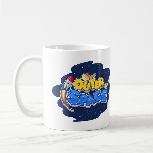 Caneca De Café Outer Space Rocket Cartoon Design (Esquerda)
