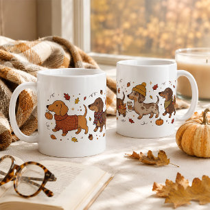 Caneca De Café Outono Amante de Cachorro Dachshund Aconchegante D