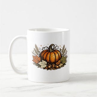 Caneca De Café Outono Antigo Abóbora & Folhas de Colheita | Rústi