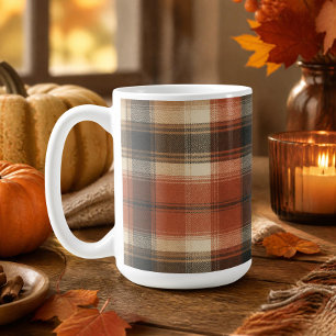 Caneca De Café Outono Clássico Rústico Xadrez Rust Creme Preto