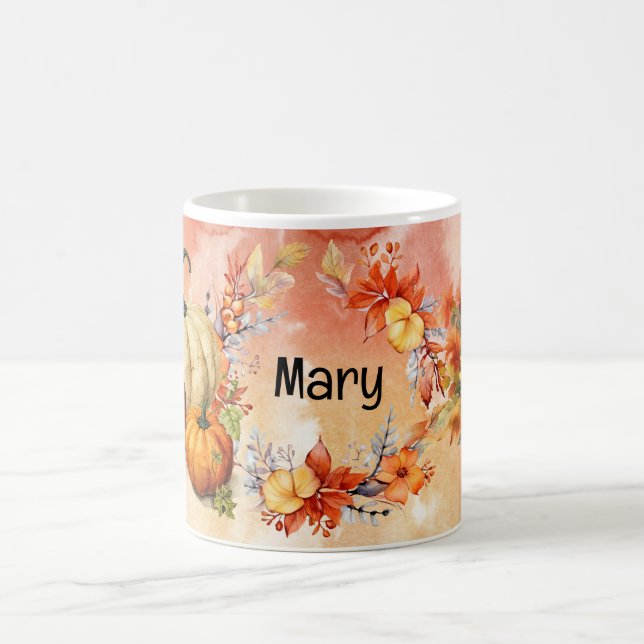 Caneca De Café outono com folhas em queda com nome (Centro)