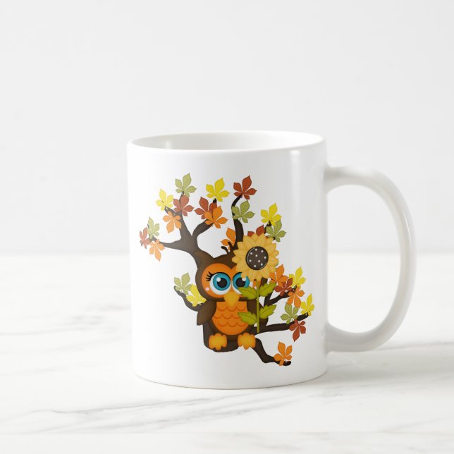 Caneca De Café Outono, Coruja Caindo com Girassóis (Direita)