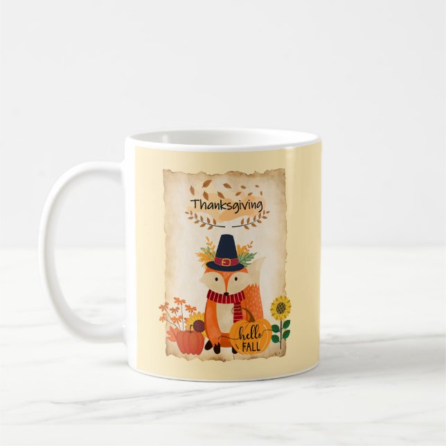 Caneca De Café Outono Fox Ação de Graças Girassóis (Esquerda)
