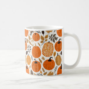 Caneca De Café Outono Laranja Rústica Abóboras Padrão de Folhagem