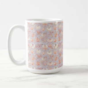 Caneca De Café Outono Lavanda – Abóboras Brancas e Folhagem Rosad